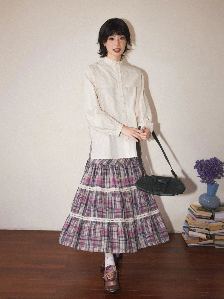 Plaid high waist A-line skirt