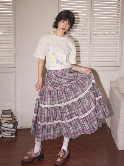 Plaid high waist A-line skirt