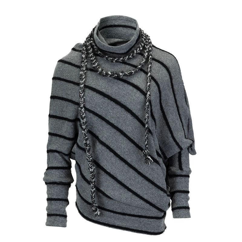 Diagonal Striped Batwing Sweater