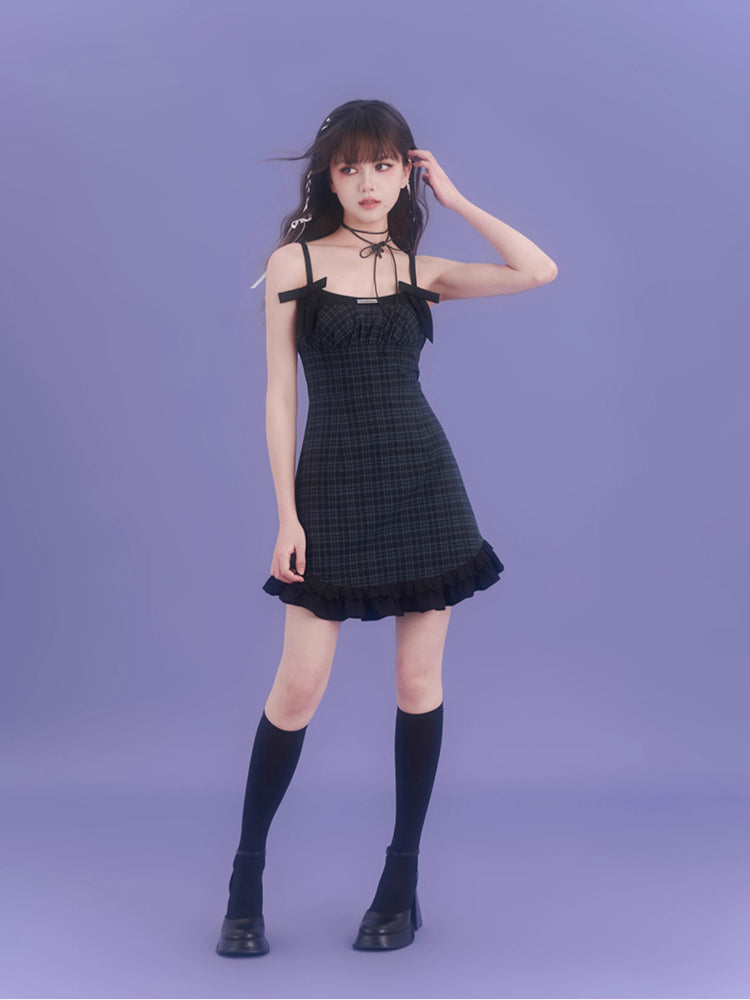 Sexy plaid suspender dress