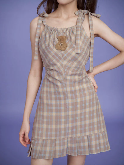 Plaid waist slim dress