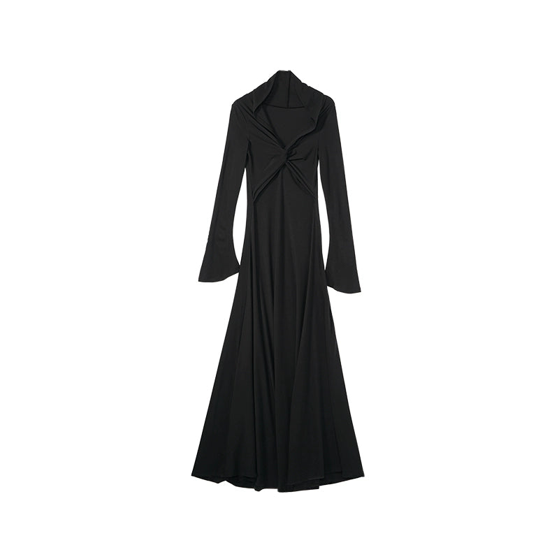 V-Neck Black Twist Long Sleeve Knit Dress