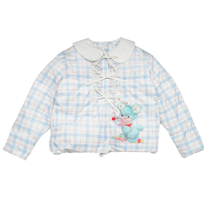 Cute Bow Plaid Printed Cotton Coat