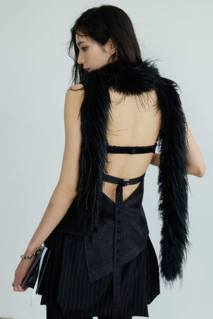 Textured Halterneck Backless Vest