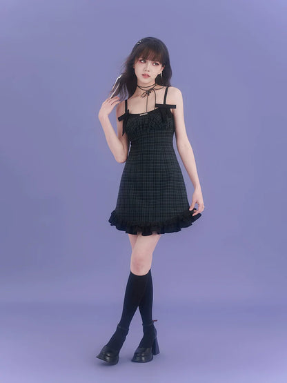 Sexy plaid suspender dress