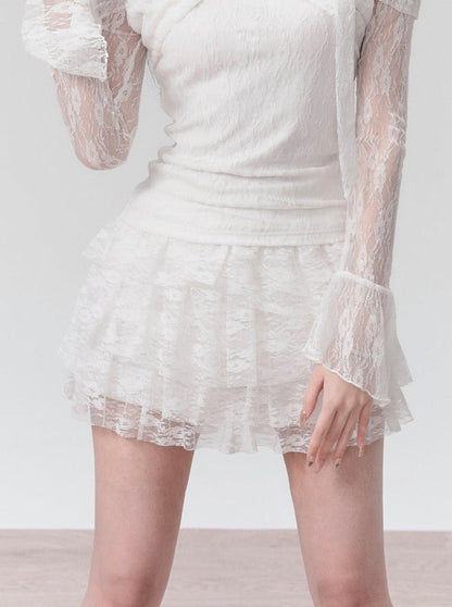 Moonlight lace knitted one-shoulder top set