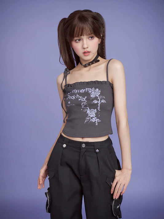 Rose print suspender top