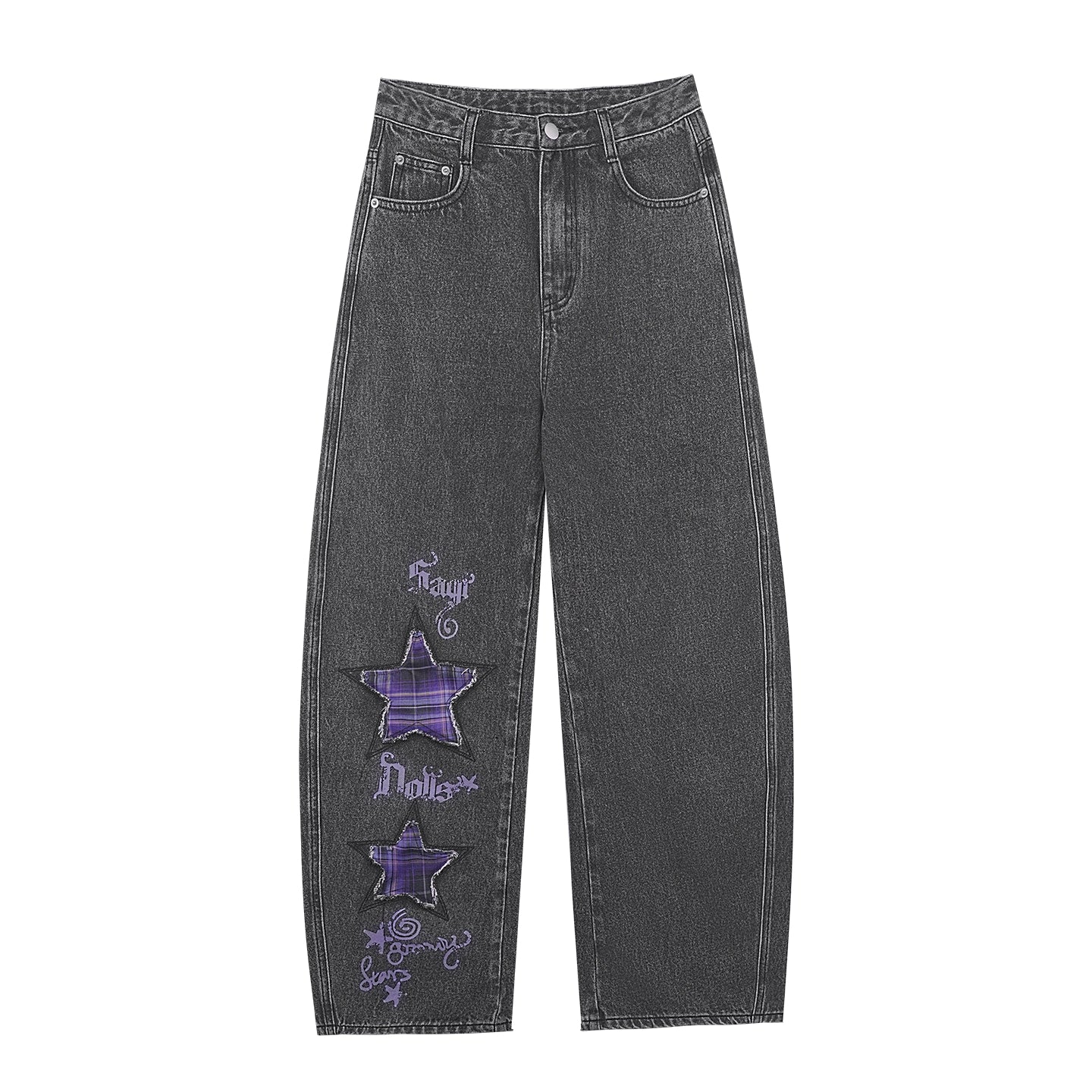 Washed Purple Plaid Star Jeans