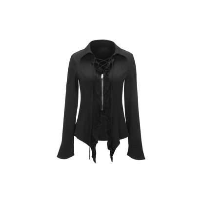 Slim Fit Ruffle Lace-Up Zip Shirt