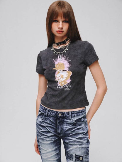 Printed cotton short-sleeve T-shirt