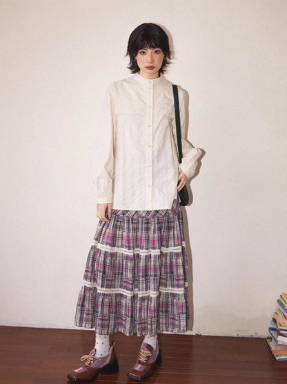 Plaid high waist A-line skirt