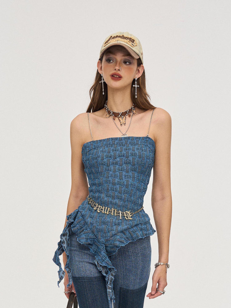 Denim lace tube top