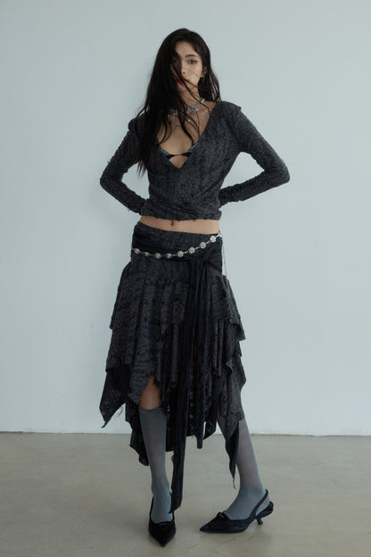 Dark Stray Distressed Knitted T Skirt Set