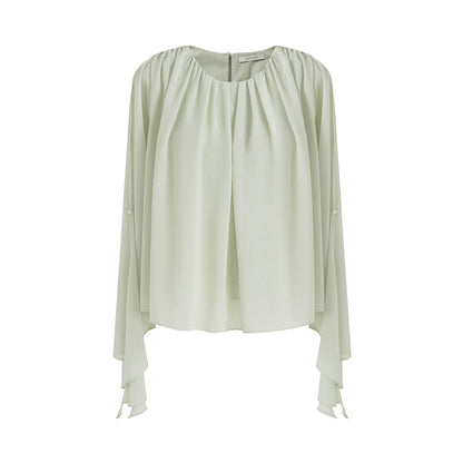 Rundhalsbluse mit Flatterärmeln