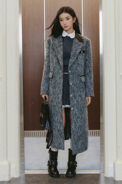 Long Dark Gray Wool Tweed Coat