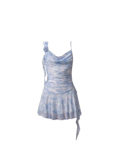 Light Blue Rose Ribbon Slip Dress