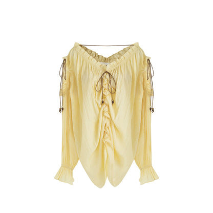 Drawstring Bead V-Neck Shirt