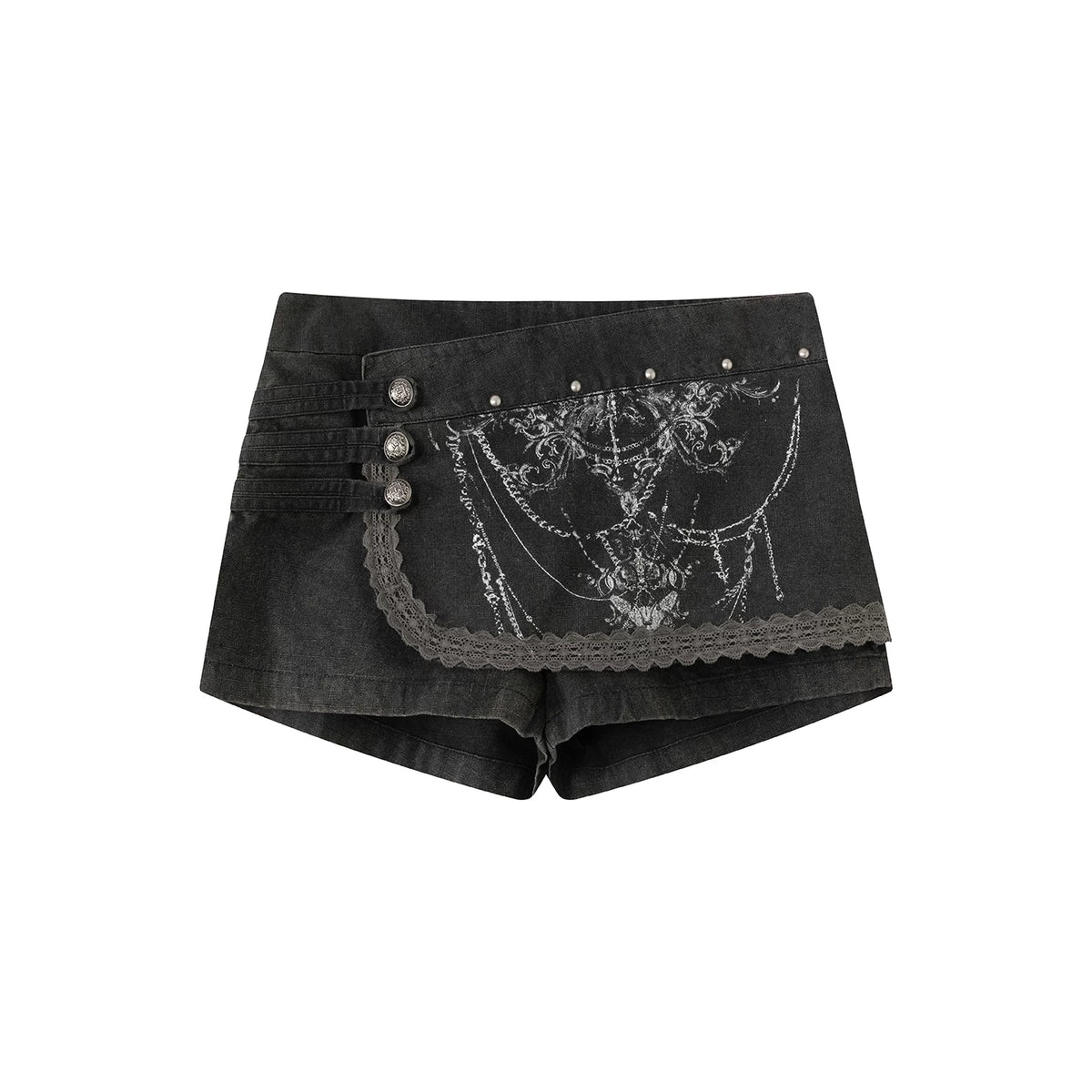 Chain Totem Print Lace Culottes Shorts