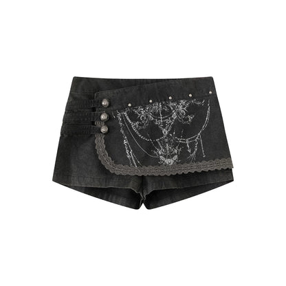 Chain Totem Print Lace Culottes Shorts