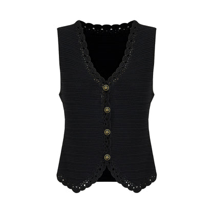 Black V-Neck Knit Top