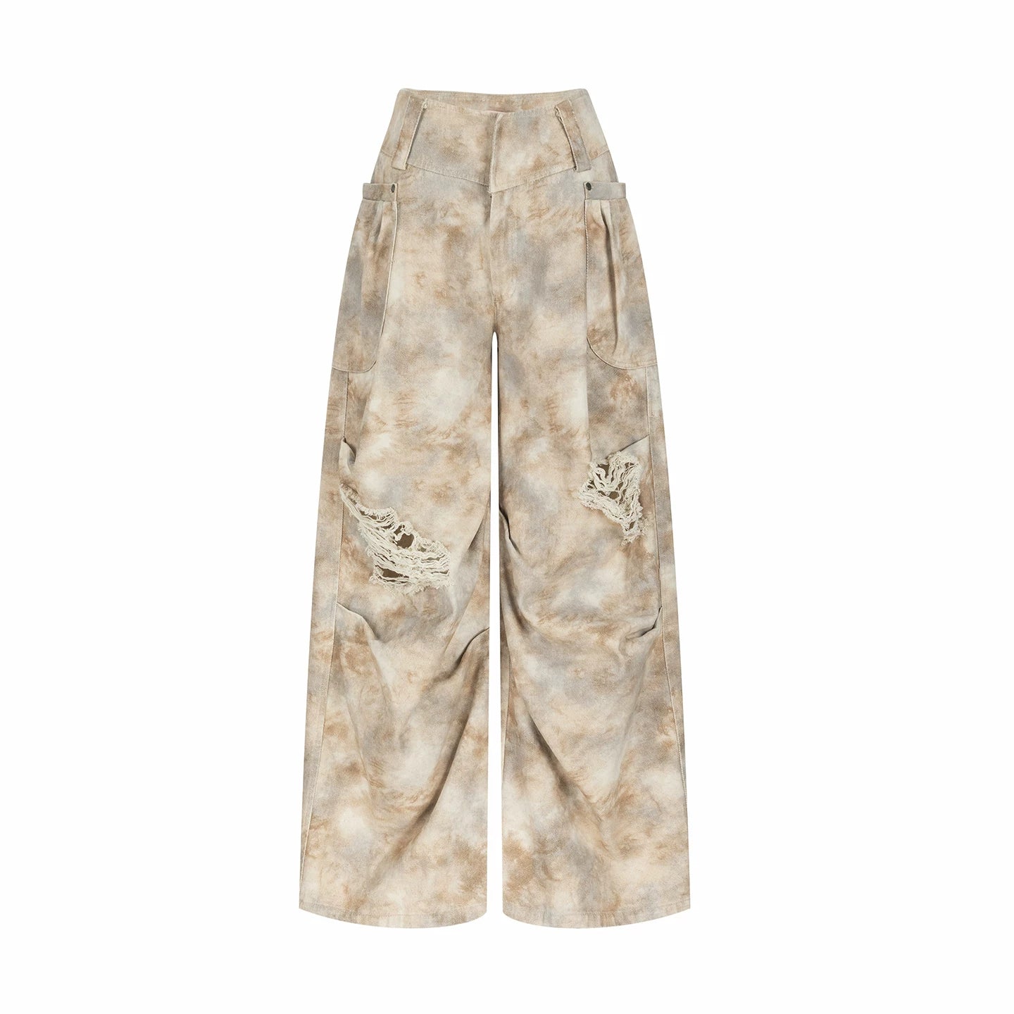 Gradient Wide-Leg Ripped Pants