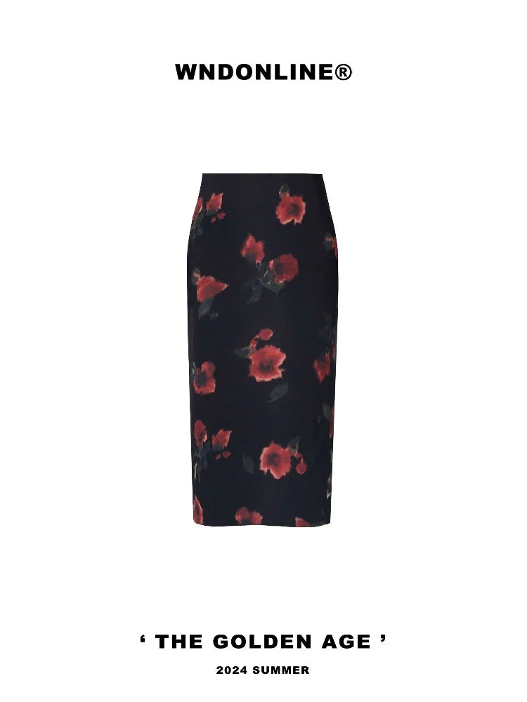 Floral romantic print long skirt