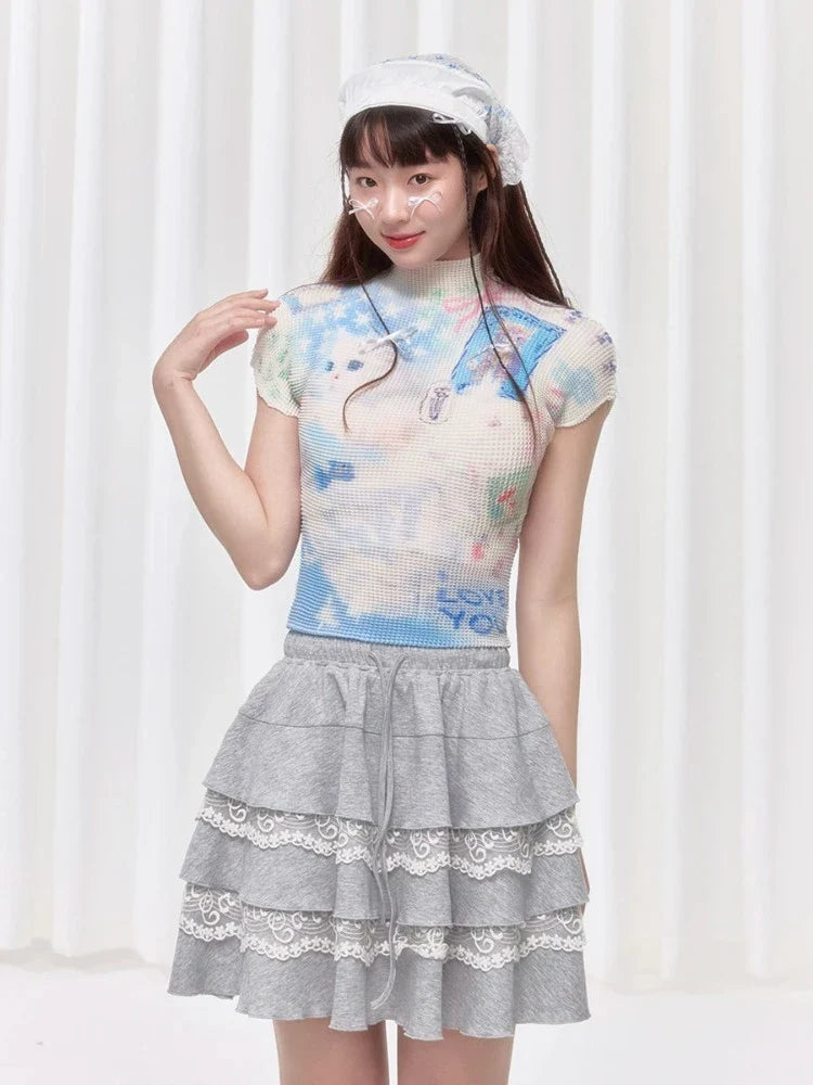 Printed pleated t-shirt