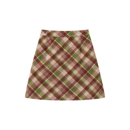Preppy Woolen Plaid A-Line Skirt