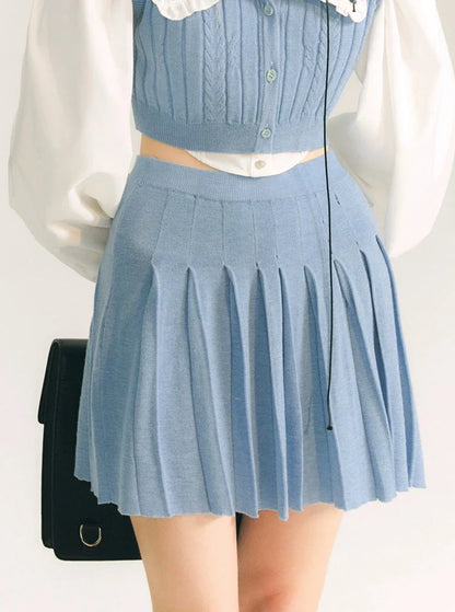 silky wool vest skirt two-piece set