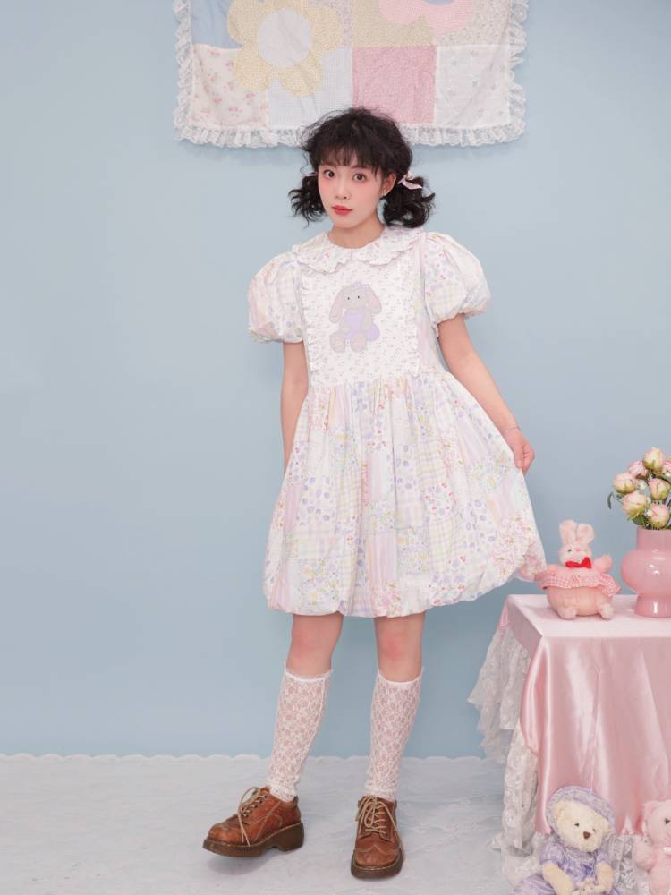 Bunny patchwork collar dress