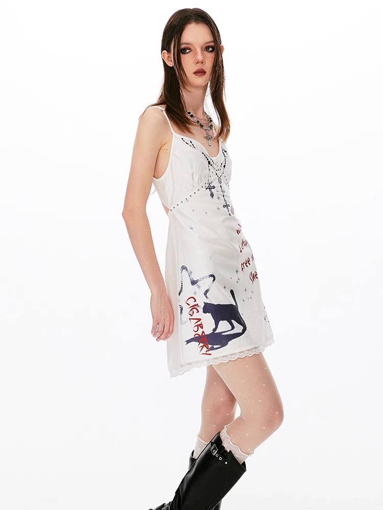 Printed suspender dress