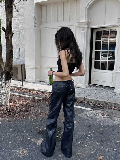 Low waist wide leather pants