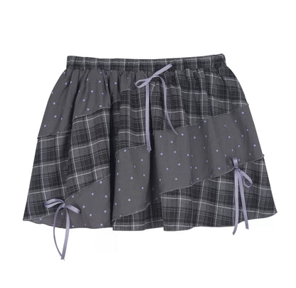 Gray Plaid Patchwork Pumpkin Skirt