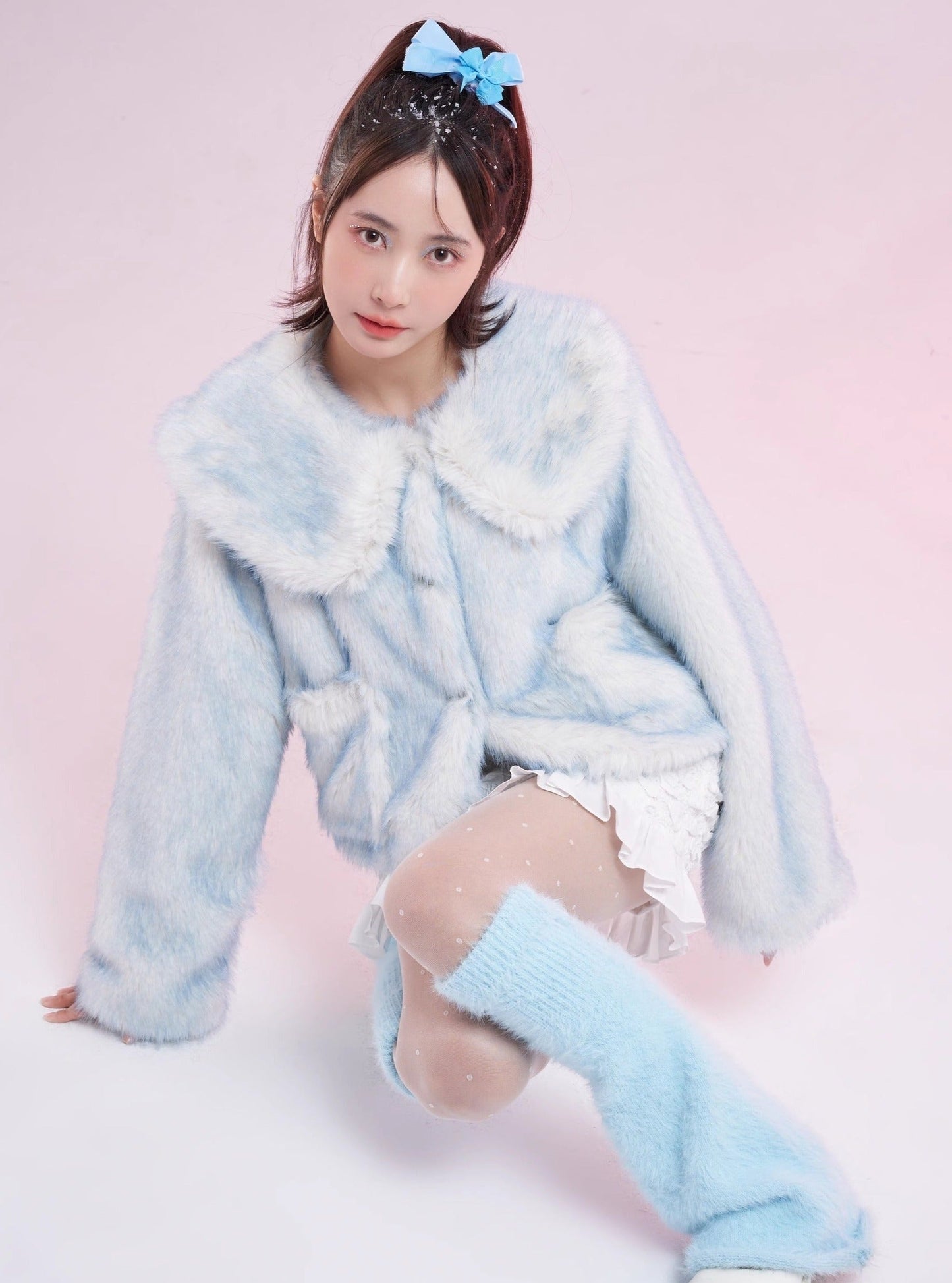 sweet blue fur warm short coat