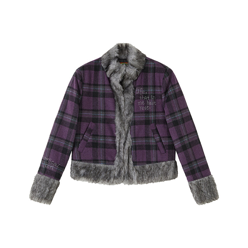 Chic Purple Plaid Wool Jacket