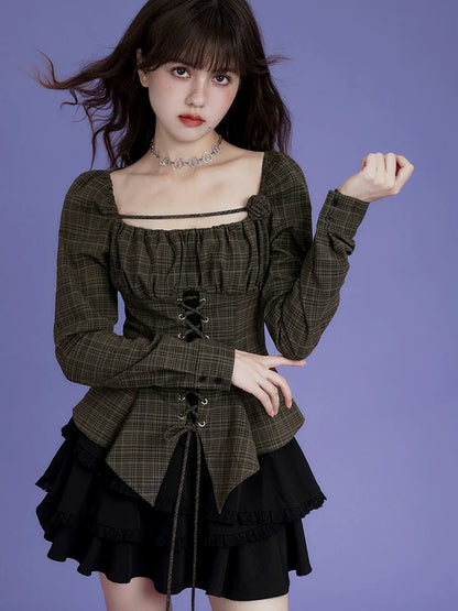 Plaid rose irregular slim top