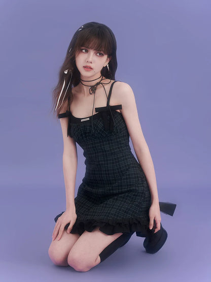 Sexy plaid suspender dress