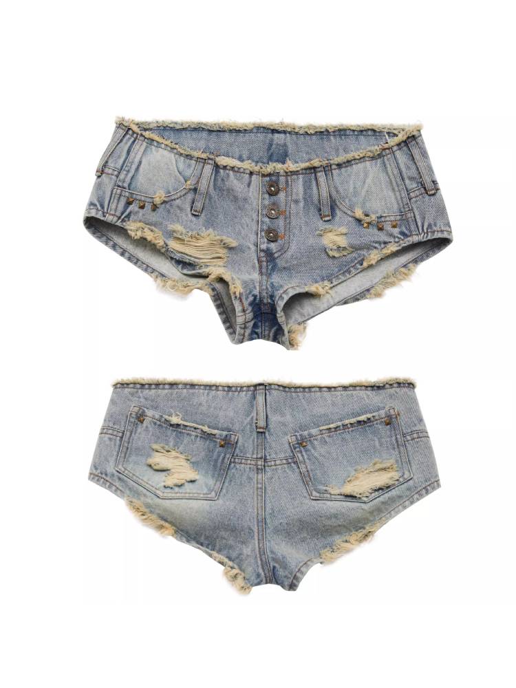 Distressed denim shorts