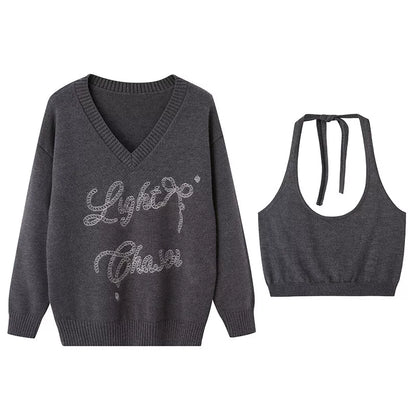 Knitted Plaid Sweater Set-Up