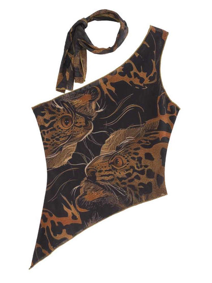 Original print vest with ribbon