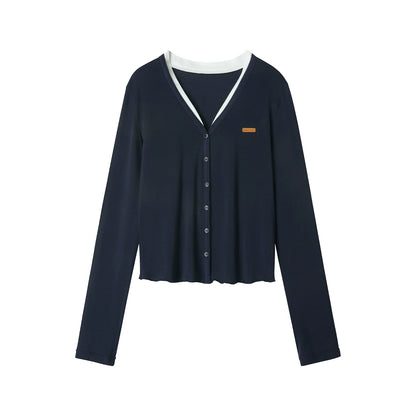 Shimmering Navy Ruffled Top