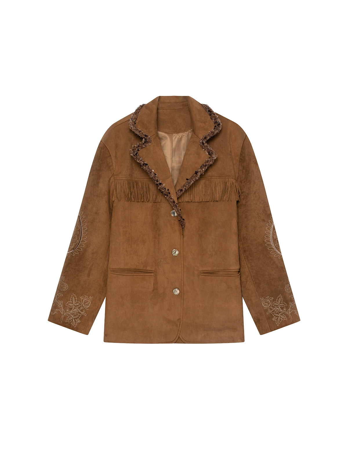 Sweet Bohemian Embroidery Fringed Blazer Set-Up