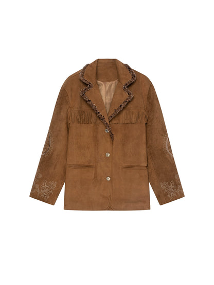 Sweet Bohemian Embroidery Fringed Blazer Set-Up