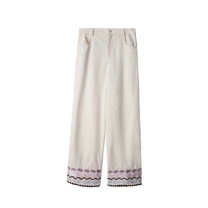 Bestickte Blumenleinenhose