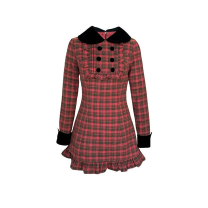 Red Plaid Velvet Dress