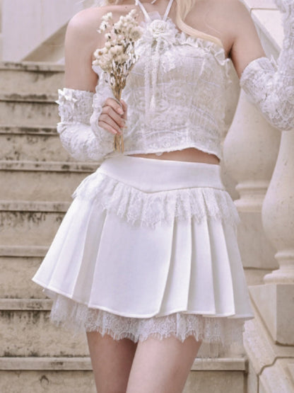 High waist slim pleated skirt