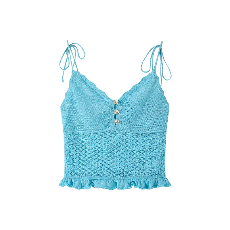 Wool Sequin Ruffle Knit Top