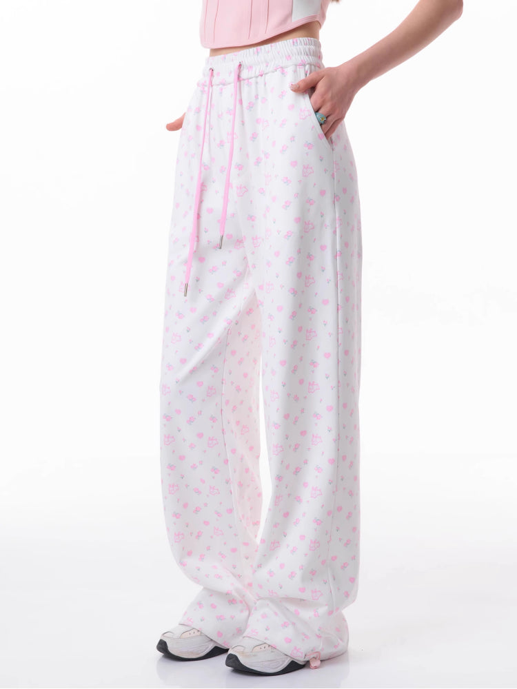 Rabbit floral pink casual pants