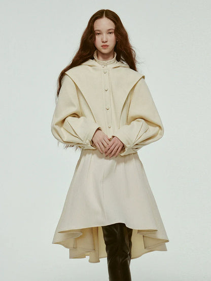 hooded short pleated lantern jacket