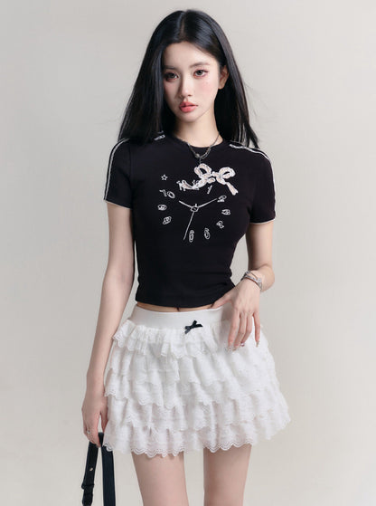 Girly Clock Embroidery T-Shirt